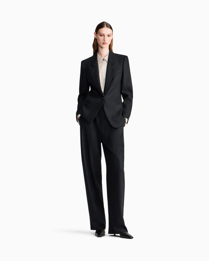 Wide-leg trousers in wool and cashmere flannel with pleats