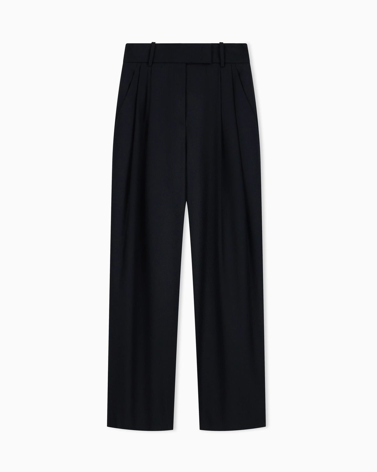 Wide-leg trousers in wool and cashmere flannel with pleats