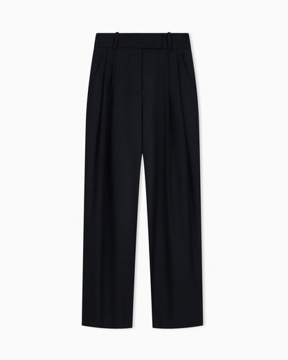 Wide-leg trousers in wool and cashmere flannel with pleats