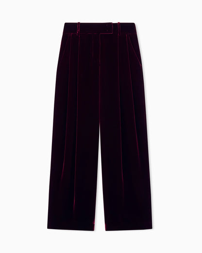 Wide-leg trousers with double pleats in viscose silk velvet