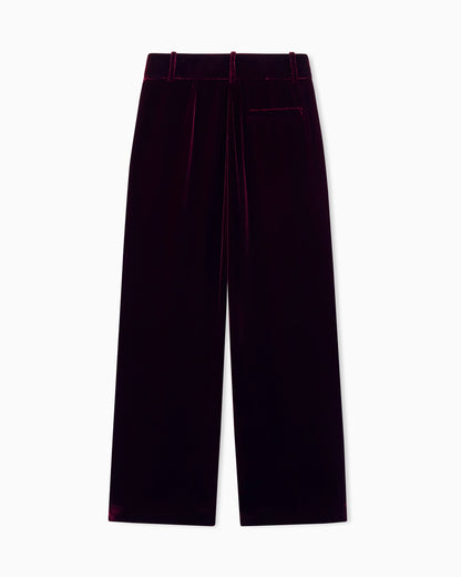 Wide-leg trousers with double pleats in viscose silk velvet