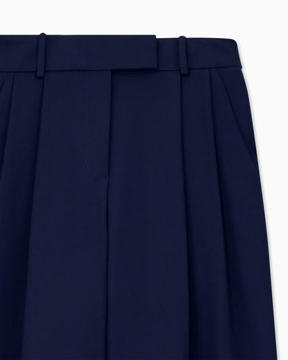 Trousers wide-leg with double pleats in silk crepe cady