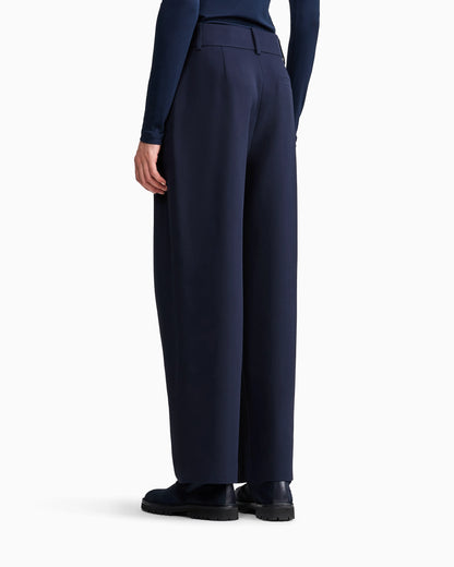 Trousers wide-leg with double pleats in silk crepe cady