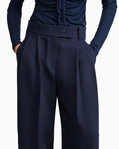 Trousers wide-leg with double pleats in silk crepe cady