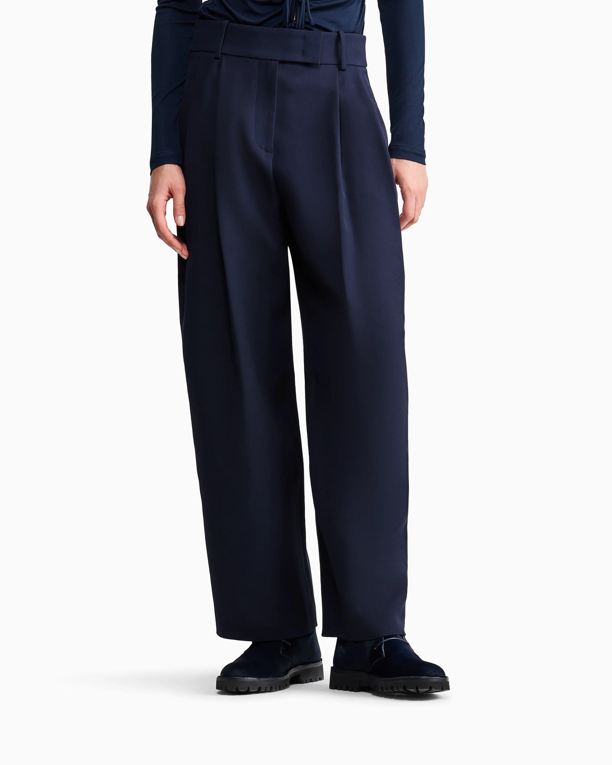Trousers wide-leg with double pleats in silk crepe cady