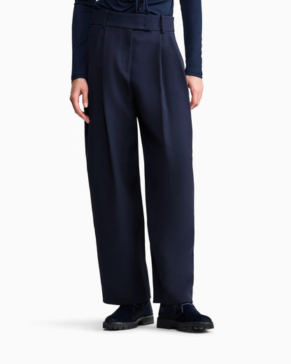 Trousers wide-leg with double pleats in silk crepe cady
