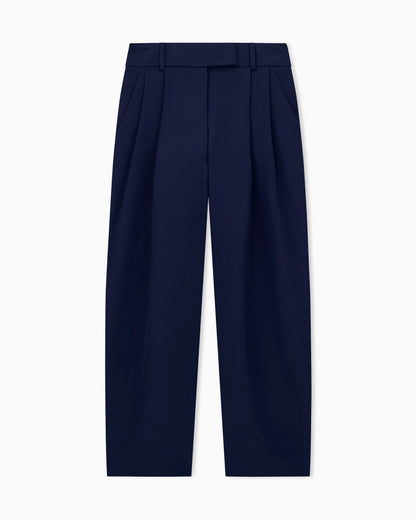 Trousers wide-leg with double pleats in silk crepe cady