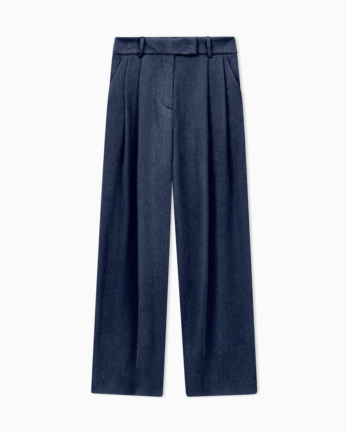 Trouser wide leg with two pleats in hammered satin