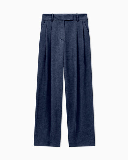Trouser wide leg with two pleats in hammered satin