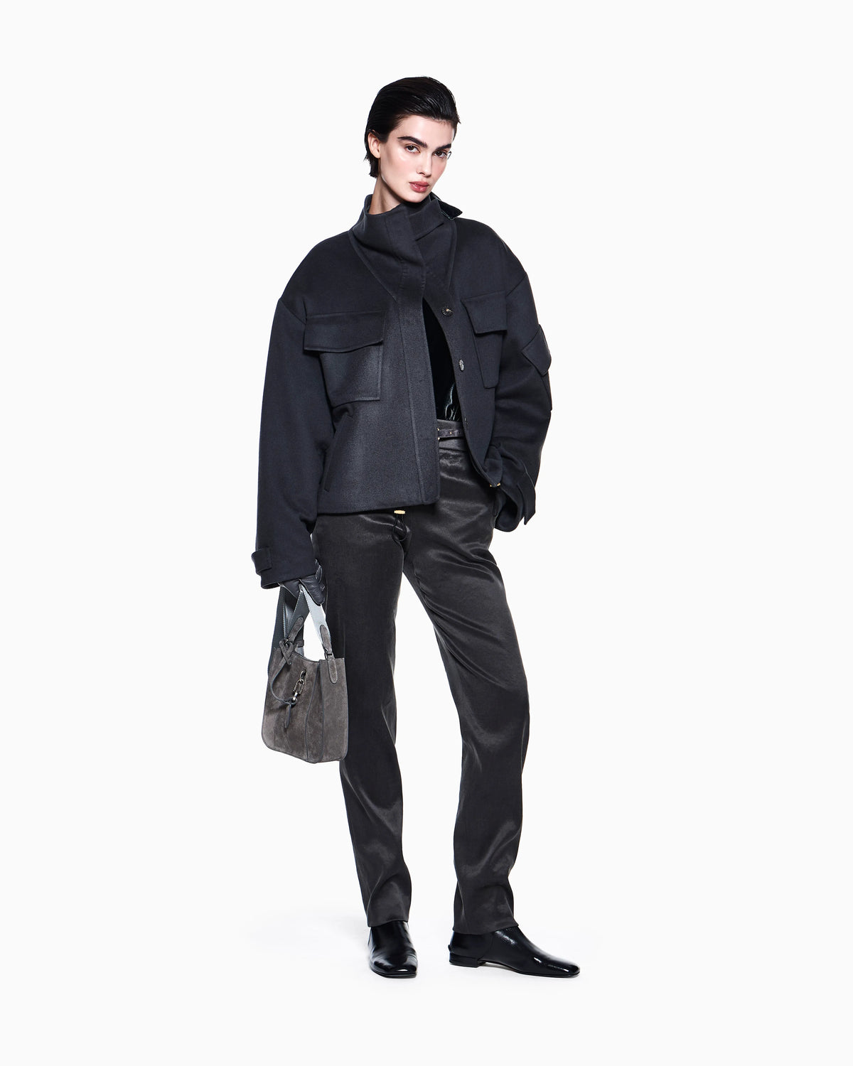 Slim-fit trousers in compact stretch silk
