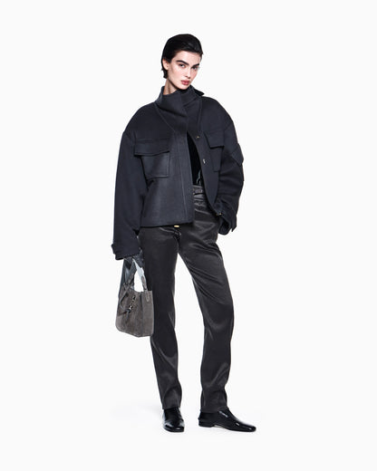 Slim-fit trousers in compact stretch silk