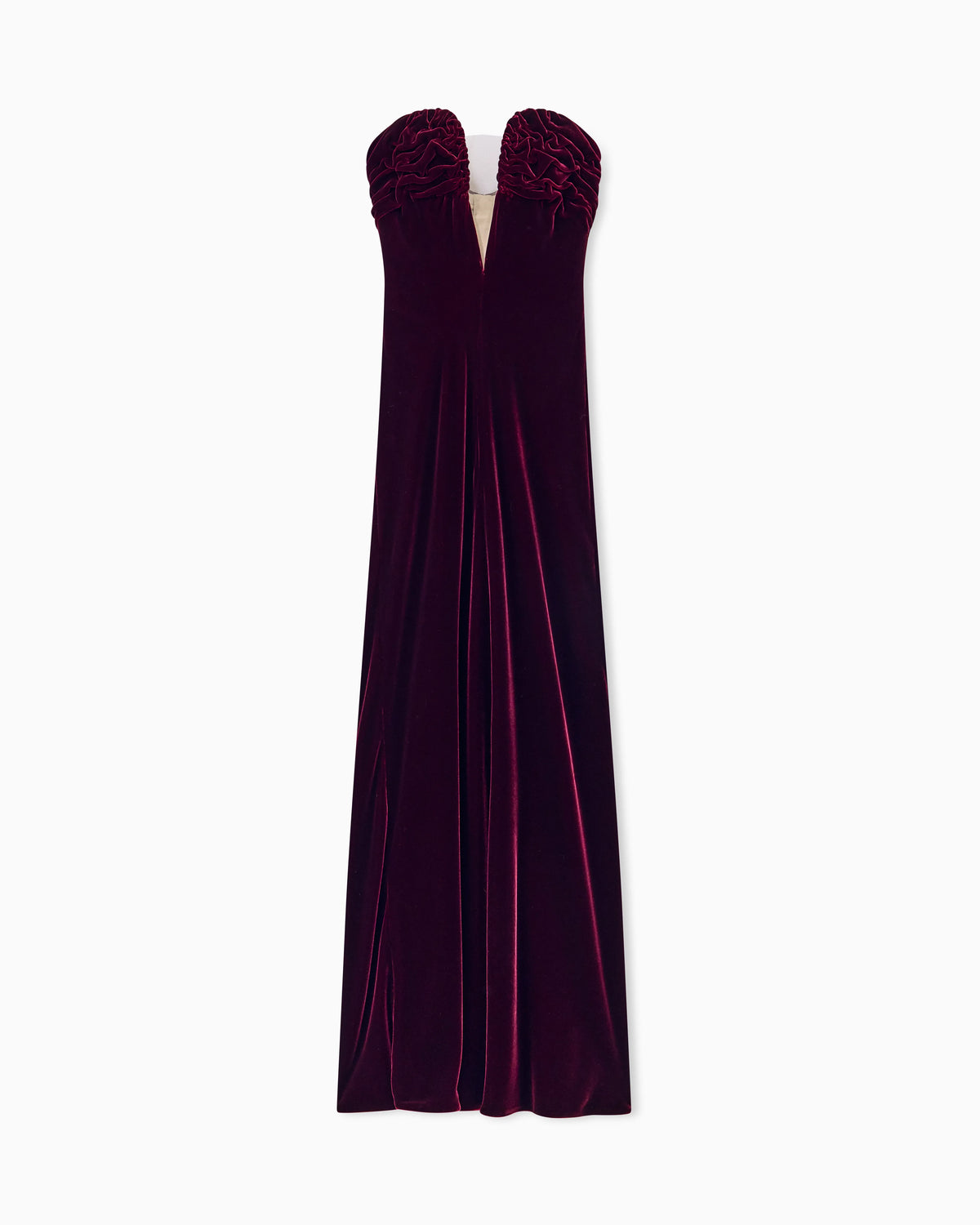 Long bustier dress in silk velvet with illusion tulle