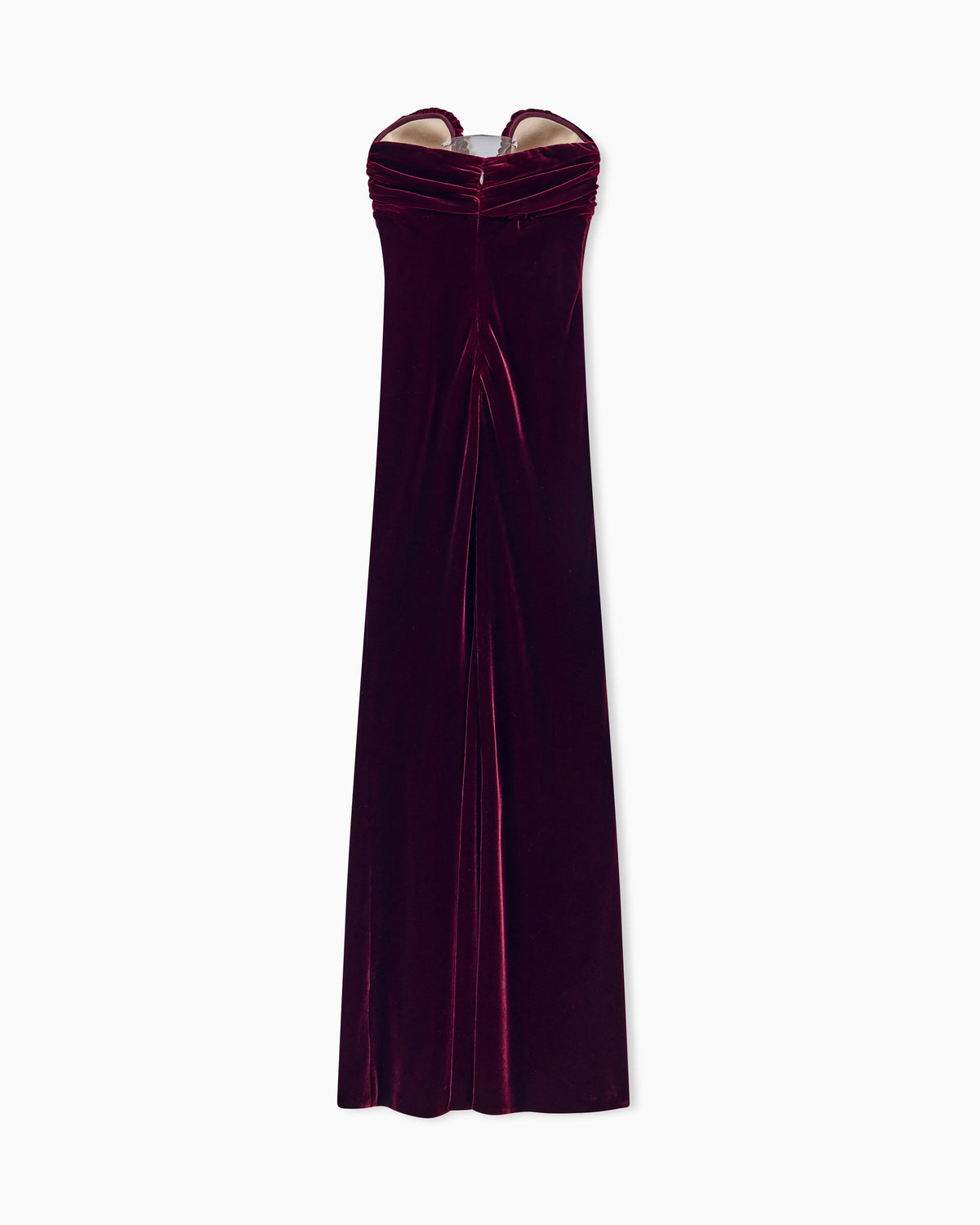 Long bustier dress in silk velvet with illusion tulle