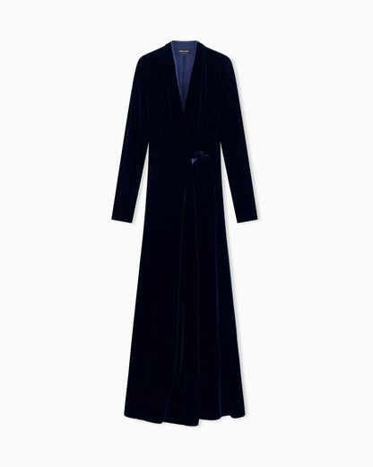 Long wrap dress in viscose and silk velvet