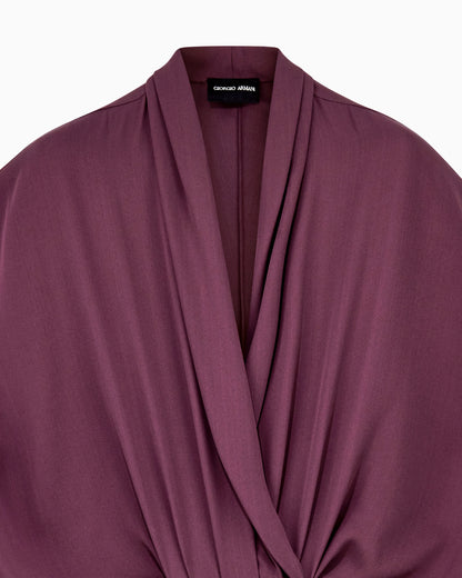Dress longuette in silk triple georgette with front draping