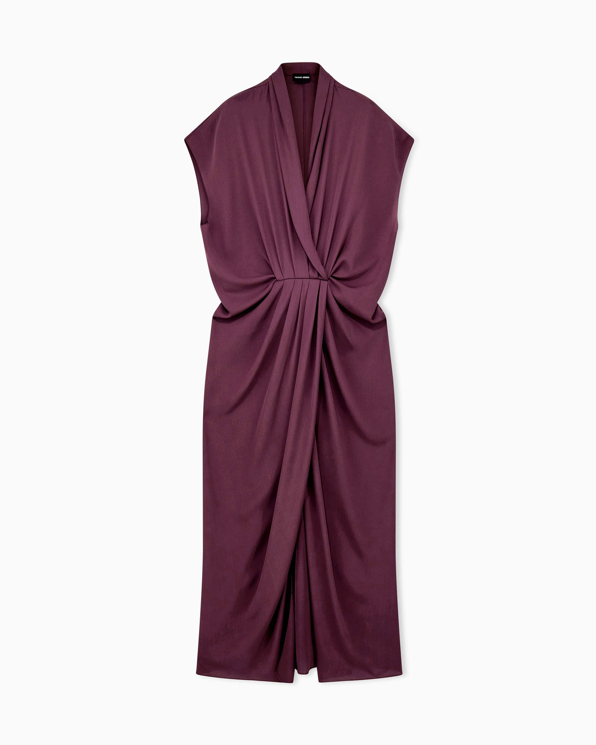 Dress longuette in silk triple georgette with front draping