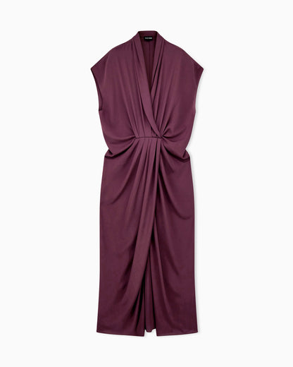 Dress longuette in silk triple georgette with front draping