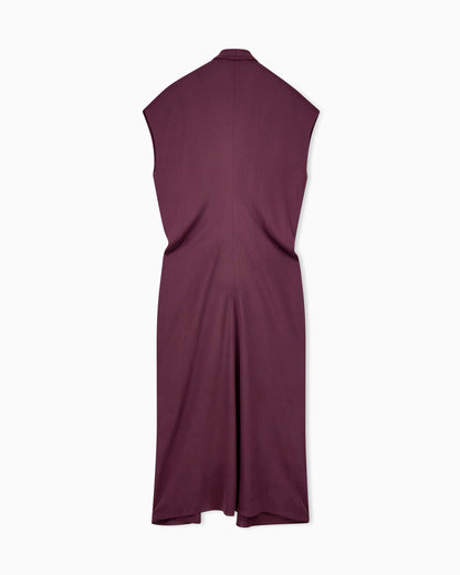 Dress longuette in silk triple georgette with front draping