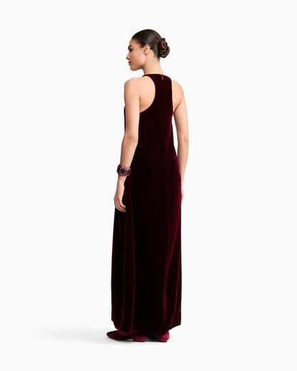 Embroidered Velvet Evening Dress with Beads and Sequins