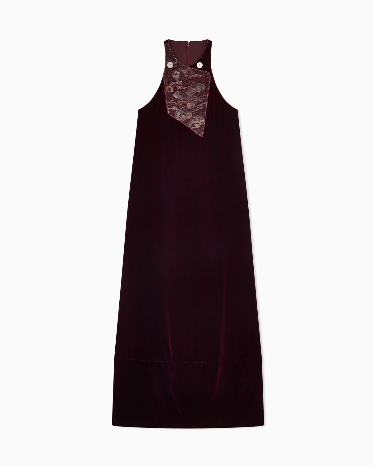 Embroidered Velvet Evening Dress with Beads and Sequins