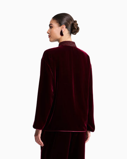 Velvet Evening Jacket with Mandarin Collar and Embroidery