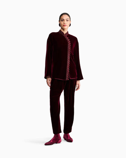 Velvet Evening Jacket with Mandarin Collar and Embroidery