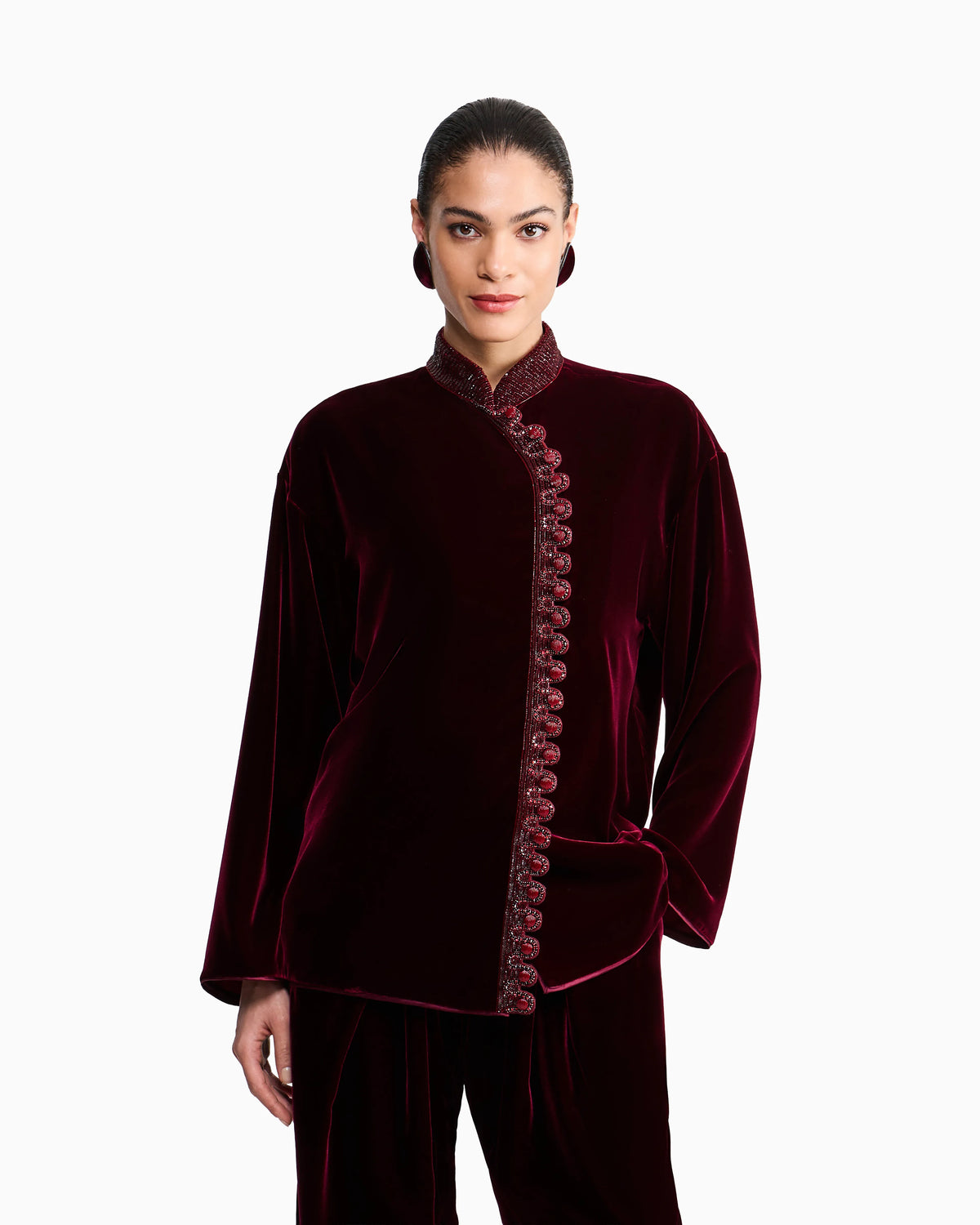 Velvet Evening Jacket with Mandarin Collar and Embroidery