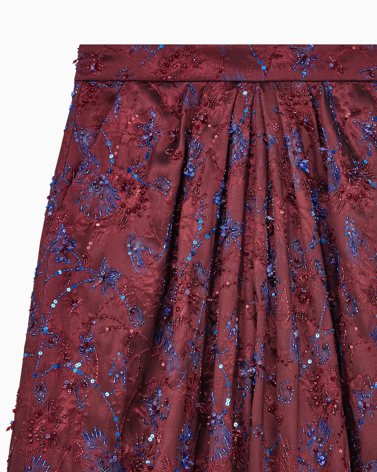 Wide-leg viscose pants with floral embroidery and sequins