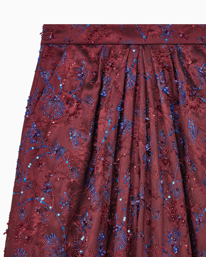 Wide-leg viscose pants with floral embroidery and sequins