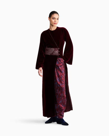 Wide-leg viscose pants with floral embroidery and sequins
