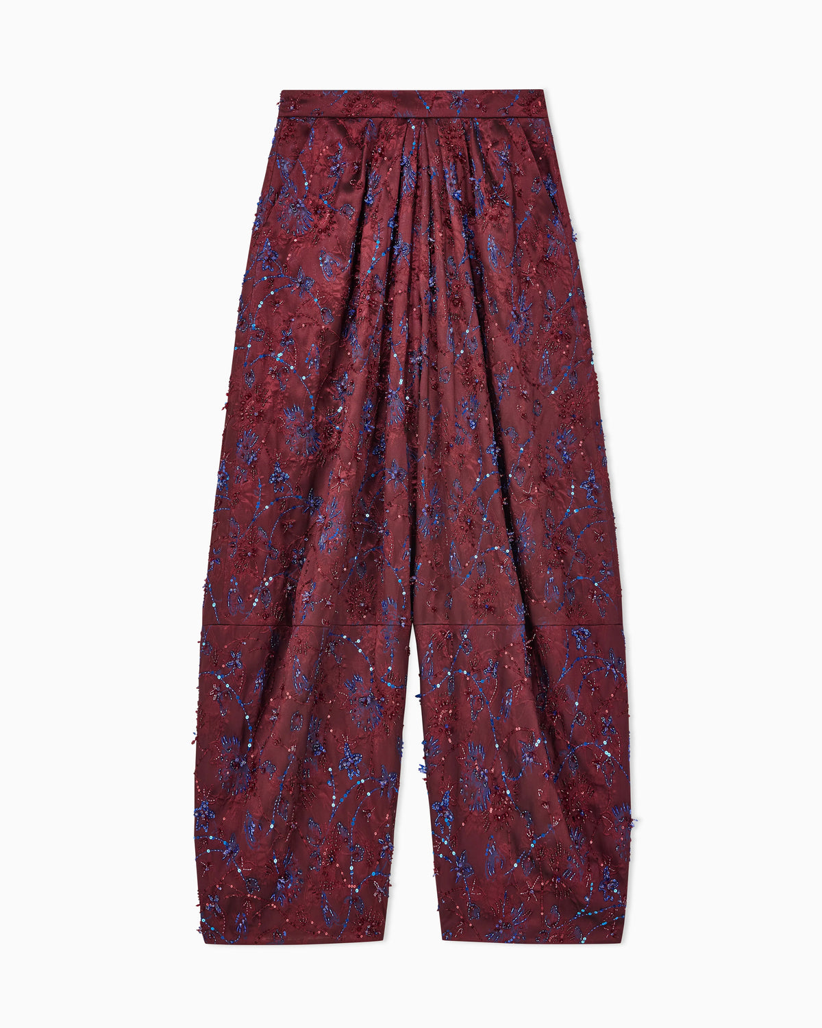 Wide-leg viscose pants with floral embroidery and sequins