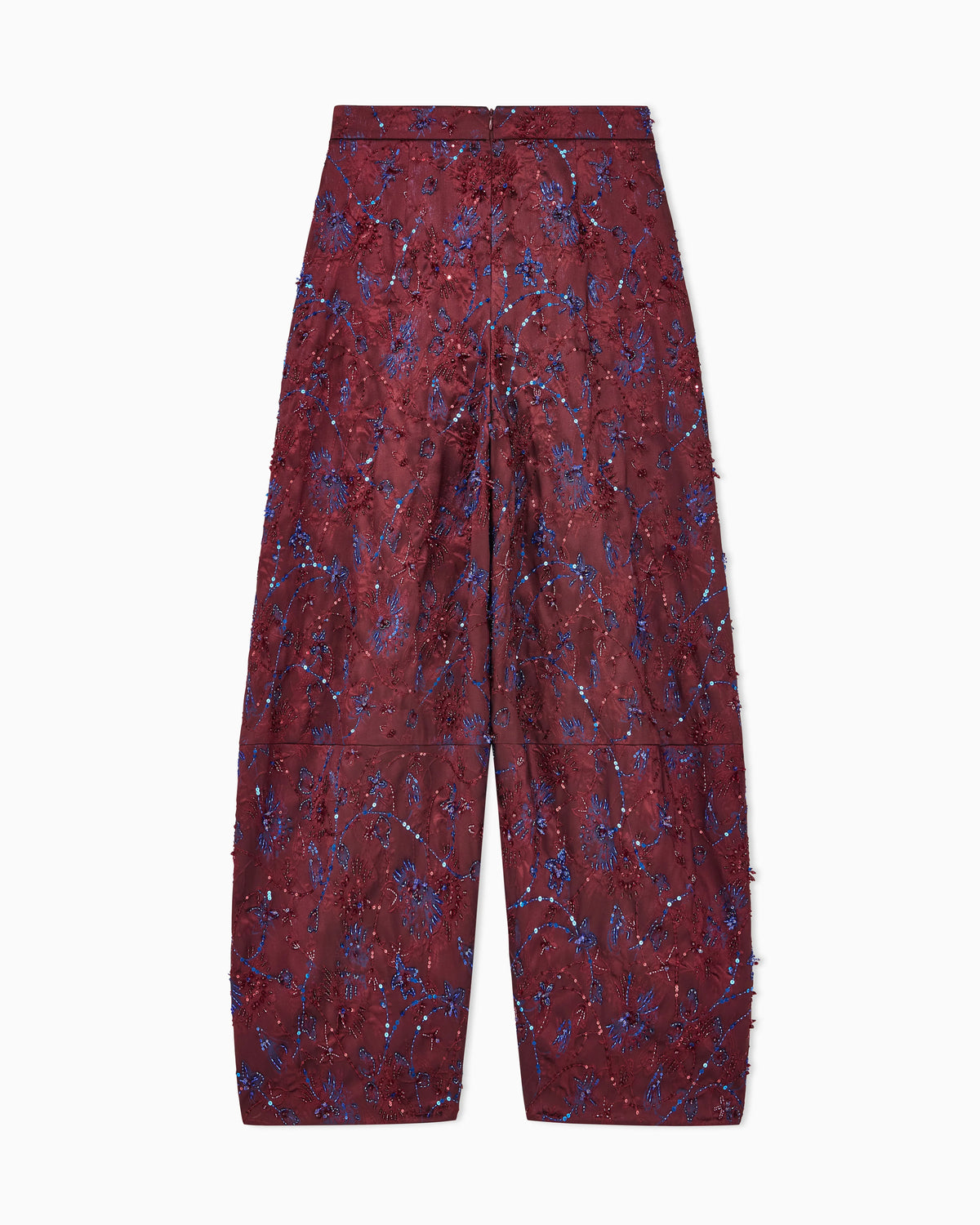 Wide-leg viscose pants with floral embroidery and sequins