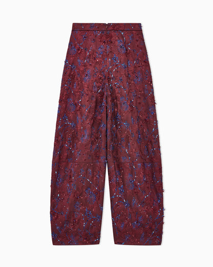 Wide-leg viscose pants with floral embroidery and sequins