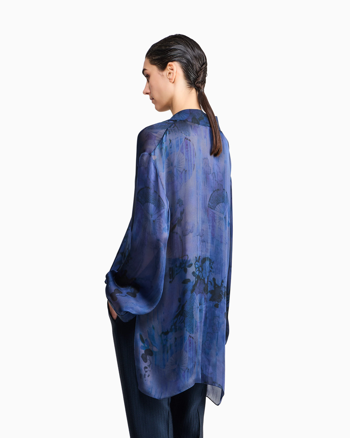Shirt asymmetrical oversized in floral silk charmeuse