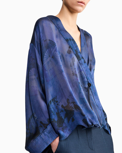 Shirt asymmetrical oversized in floral silk charmeuse