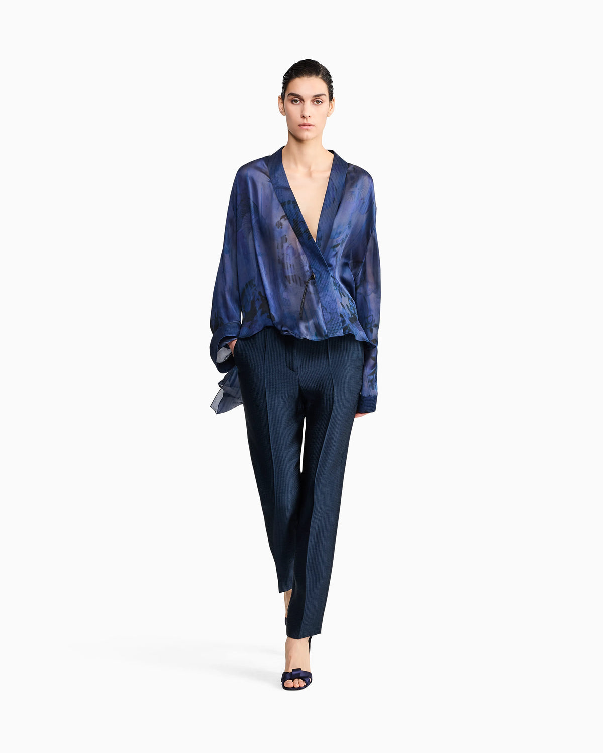 Shirt asymmetrical oversized in floral silk charmeuse