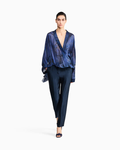 Shirt asymmetrical oversized in floral silk charmeuse