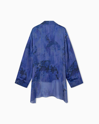 Shirt asymmetrical oversized in floral silk charmeuse