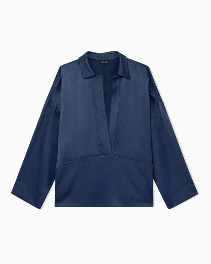 Shirt wide hammered satin with deep neckline