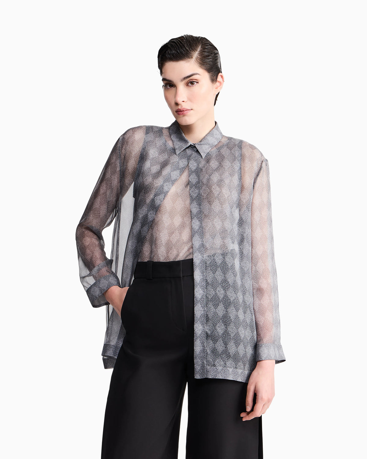 Shirt twin-set regular fit silk chiffon diamond pattern