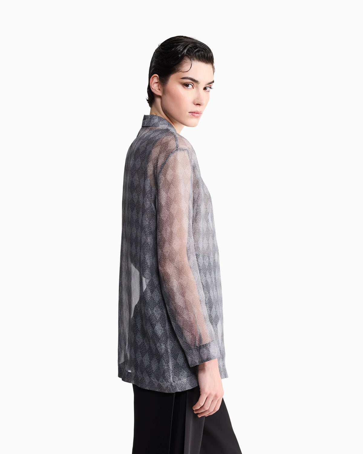 Shirt twin-set regular fit silk chiffon diamond pattern
