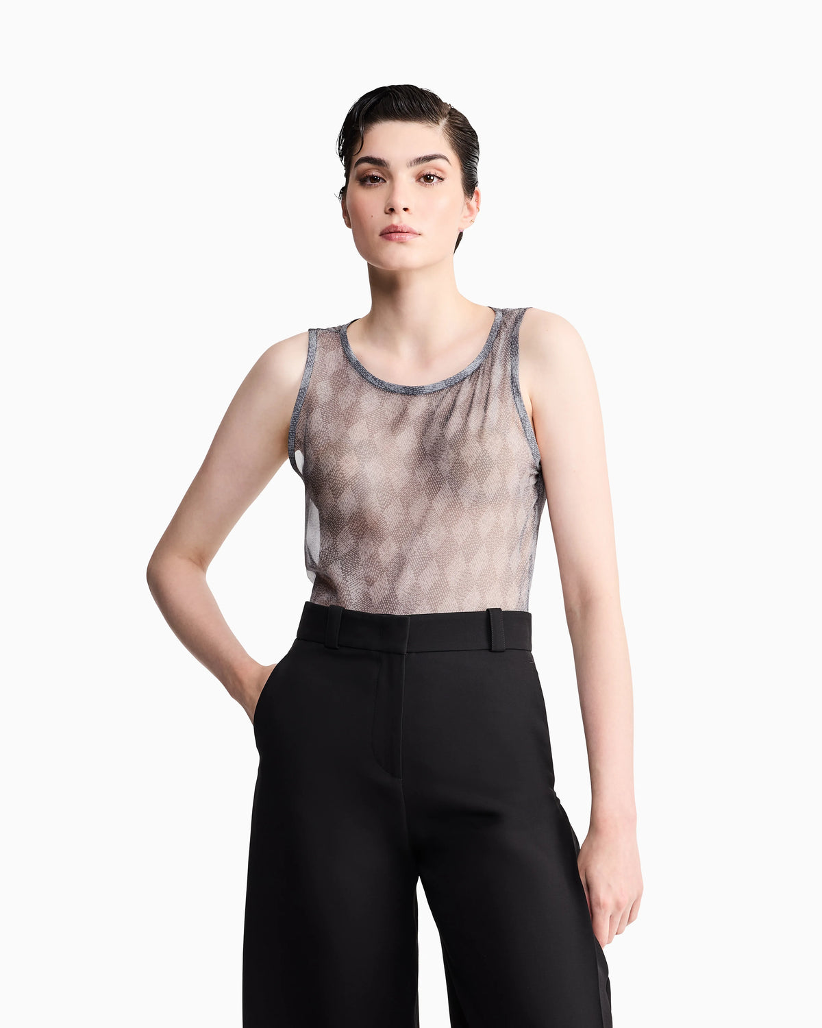 Shirt twin-set regular fit silk chiffon diamond pattern