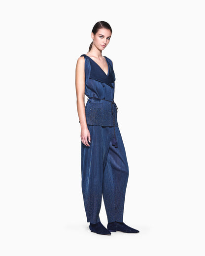 Pleated jersey trousers with rhinestones