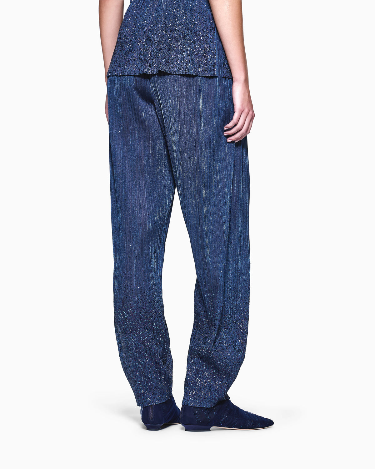 Pleated jersey trousers with rhinestones