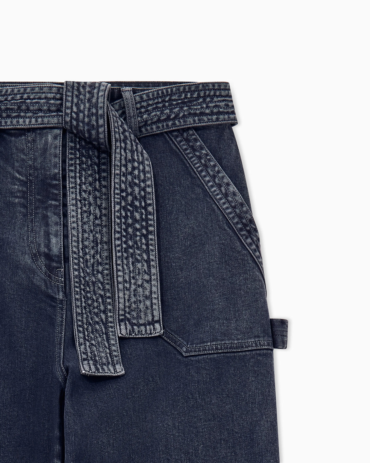 Regular fit belted cargo jeans in stretch cotton denim