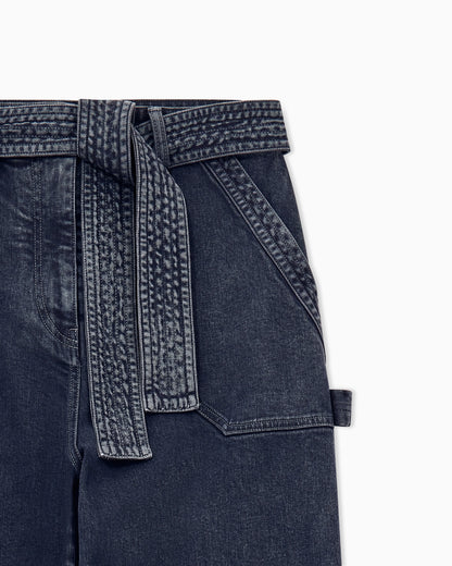 Regular fit belted cargo jeans in stretch cotton denim