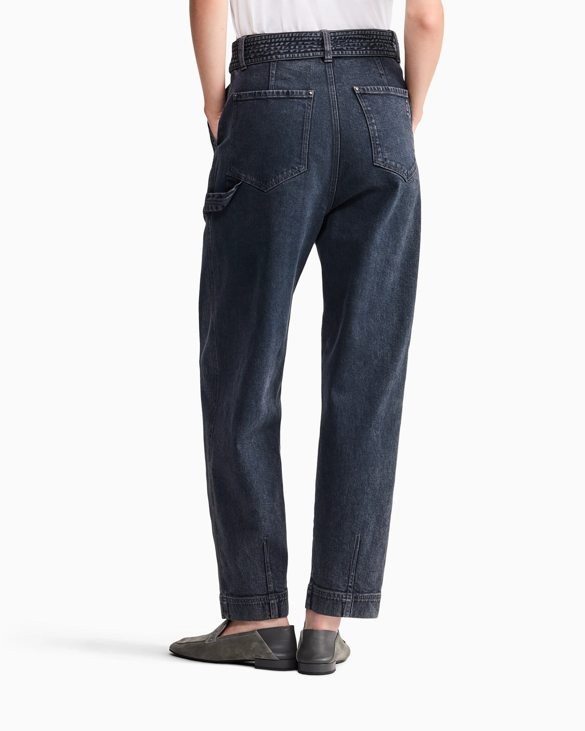 Regular fit belted cargo jeans in stretch cotton denim
