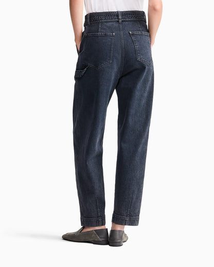 Regular fit belted cargo jeans in stretch cotton denim
