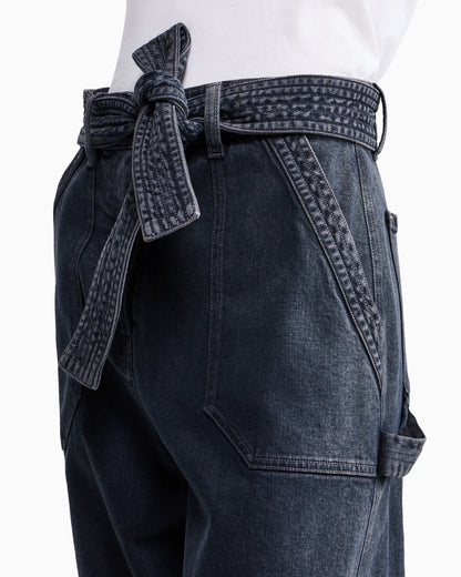 Regular fit belted cargo jeans in stretch cotton denim