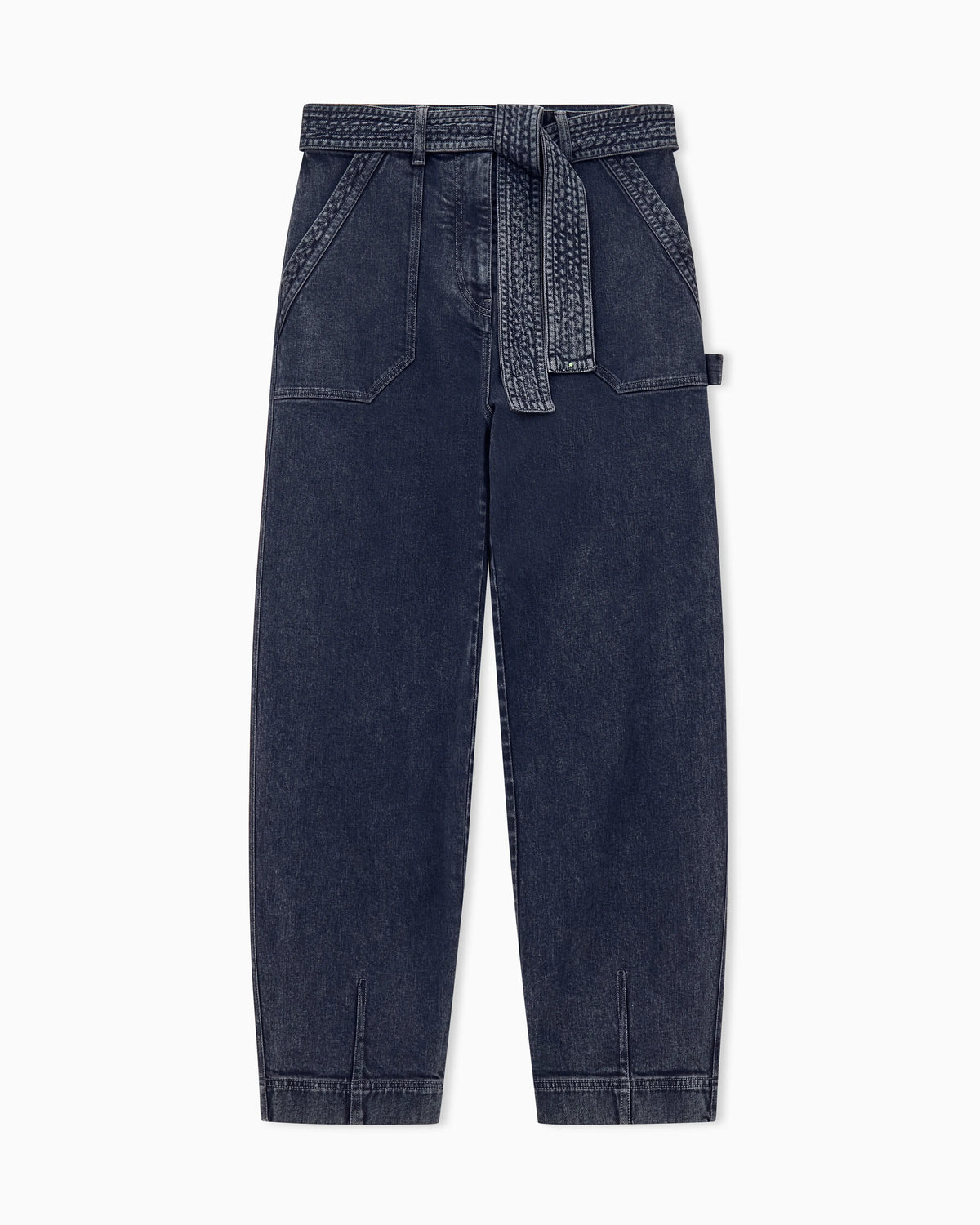 Regular fit belted cargo jeans in stretch cotton denim